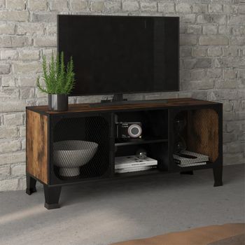 Mueble De Tv Metal Y Mdf Marrón Rústico 105x36x47 Cm