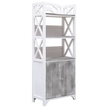 Mueble De Baño Madera De Paulownia Blanco Y Gris 46x24x116 Cm