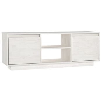 Mueble De Tv Madera Maciza De Pino Blanco 110x30x40 Cm