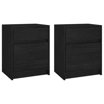 Mesitas De Noche 2 Uds Madera Maciza Pino Negro 40x31x50 Cm