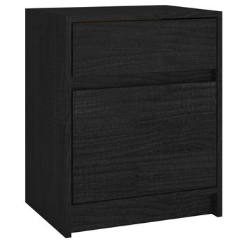 Mesita De Noche Madera Maciza De Pino Negro 40x31x50 Cm