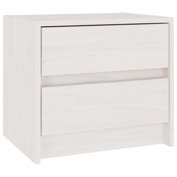 Mesita De Noche Madera Maciza De Pino Blanca 40x30,5x35,5 Cm