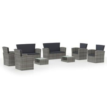 Set De Muebles De Jardín 8 Pzas Y Cojines Ratán Sintético Gris