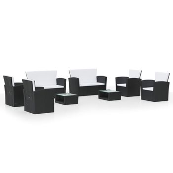 Set Muebles De Jardín 8 Piezas Y Cojines Ratán Sintético Negro