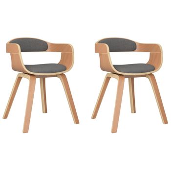 Silla De Comedor 2 Uds Madera Curvada Y Tela Gris Claro