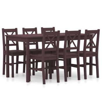 Conjunto De Comedor 7 Piezas Madera De Pino Marrón Oscuro