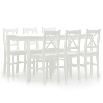 Conjunto De Comedor 7 Piezas Madera De Pino Blanco