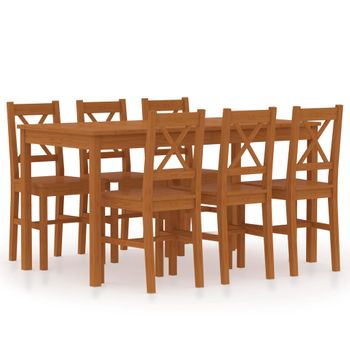 Conjunto De Comedor 7 Piezas Madera De Pino Marrón Miel