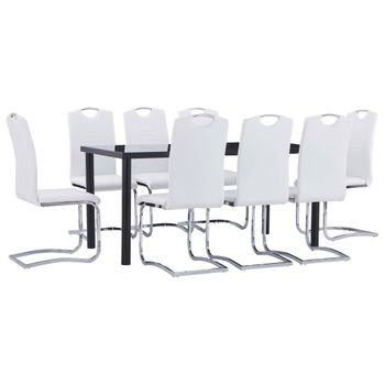 Juego De Comedor 9 Piezas Cuero Sintético Blanco