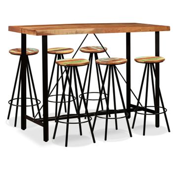 Set De Muebles De Bar 7 Piezas Madera De Acacia Y Reciclada Marrón