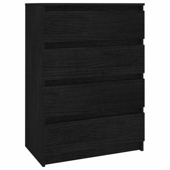 Armario Auxiliar Madera Maciza De Pino Negro 60x36x84 Cm