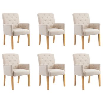 Sillas De Comedor Con Reposabrazos 6 Unidades De Tela Beige