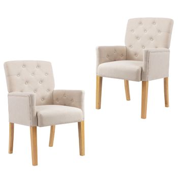 Sillas De Comedor Con Reposabrazos 2 Unidades De Tela Beige