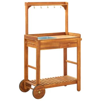 Carrito De Cocina Exterior Madera Maciza Acacia 92x43,5x141,5cm Marrón