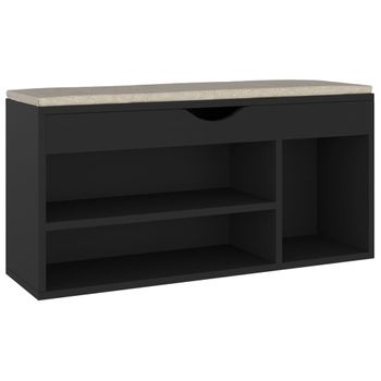 Banco Zapatero Con Cojín Madera Ingeniería Negro 104x30x49 Cm