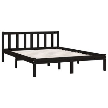 Estructura De Cama Madera Maciza De Pino King Size 150x200 Cm Negro