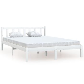 Estructura De Cama Madera Maciza Pino Blanco 120x190 Cm