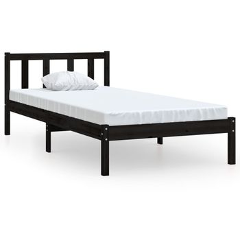 Estructura De Cama Madera Maciza Pino Individual Negro 90x190cm