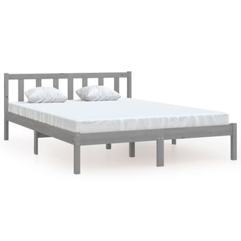 Estructura De Cama Madera Maciza De Pino Gris 150x200 Cm