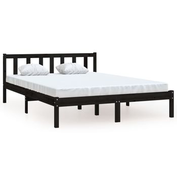 Estructura De Cama Madera Maciza De Pino Negro 135x190 Cm