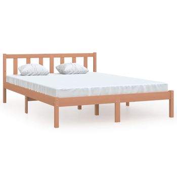 Estructura De Cama Doble Madera Maciza Marrón Miel 120x190 Cm