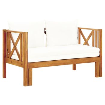 Banco De Jardín 2 Plazas Con Cojines Madera Maciza Acacia 122cm Crema