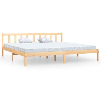 Estructura De Cama Madera Maciza De Pino 200x200 Cm Marrón