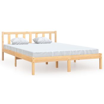 Estructura De Cama Madera Maciza De Pino 160x200 Cm Marrón