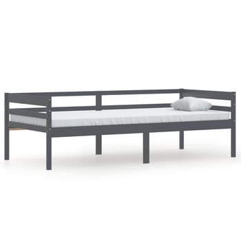 Estructura De Cama Madera Maciza Pino Gris Oscuro 90x200 Cm