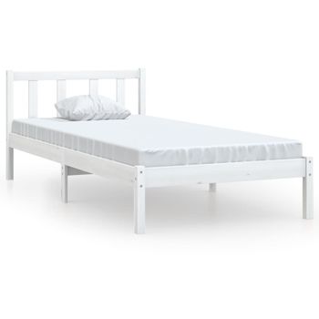 Estructura De Cama De Madera Maciza De Pino Blanco 100x200 Cm