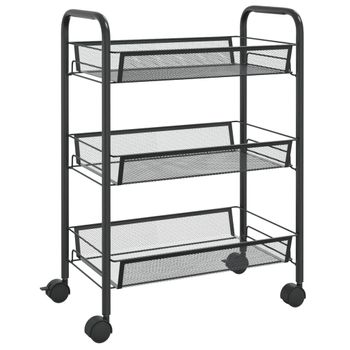 Carrito De Cocina 3 Niveles Hierro Negro 46x26x64 Cm