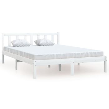 Estructura De Cama Madera Maciza De Pino Blanca 150x200 Cm