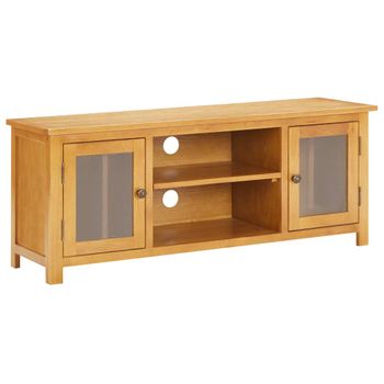 Mueble Para Tv Madera Maciza De Roble 110x35x44 Cm Marrón