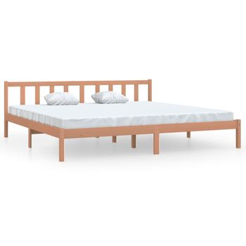 Estructura De Cama Madera Maciza Pino Marrón Miel 200x200 Cm