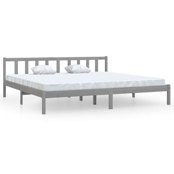 Estructura De Cama Madera Maciza De Pino Gris 200x200 Cm