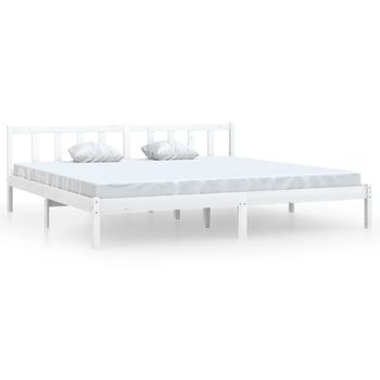 Estructura De Cama De Madera Maciza De Pino Blanca 200x200 Cm