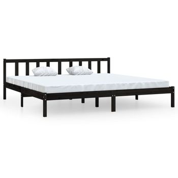 Estructura De Cama Madera Maciza Super King Negra 180x200 Cm