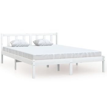 Estructura De Cama De Madera Maciza De Pino Blanca 160x200 Cm