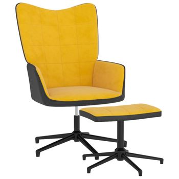 Silla De Relajación Reposapiés Terciopelo Pvc Amarillo Mostaza