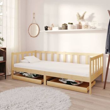 Sofá Cama Con Cajones Madera De Pino Maciza 90x200 Cm