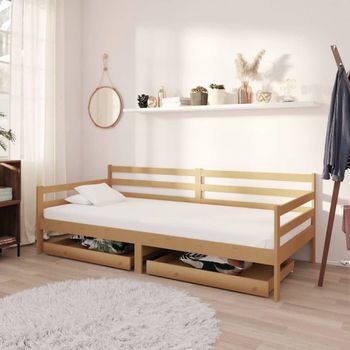 Sofá Cama Con Cajones Madera Pino Maciza Miel 90x200 Cm