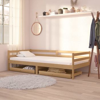 Sofá Cama Con Cajones Madera Pino Maciza Miel 90x200 Cm