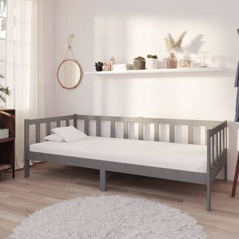 Sofá Cama Con Colchón Madera De Pino Maciza Gris 90x200 Cm