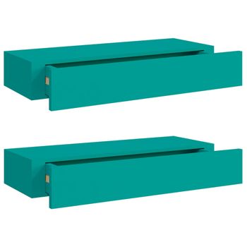 Estantes De Pared Con Cajón 2 Uds Mdf Azul 60x23,5x10 Cm