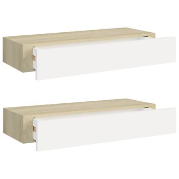 Estantes De Pared Con Cajón 2 Uds Mdf Roble/blanco 60x23,5x10cm Marrón