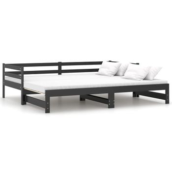 Sofá Cama Extraíble Madera Maciza De Pino Negro 2x(90x200) Cm