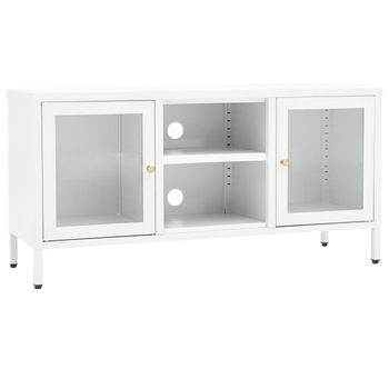Mueble Para El Televisor Acero Y Vidrio Blanco 105x35x52 Cm