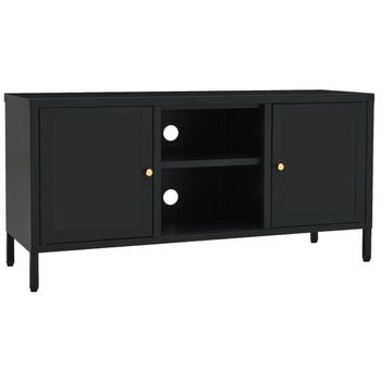 Mueble Para El Televisor Acero Y Vidrio Negro 105x35x52 Cm