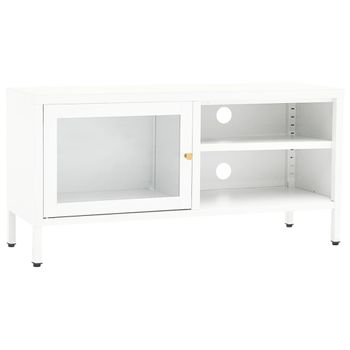 Mueble Para El Televisor Acero Y Vidrio Blanco 90x30x44 Cm