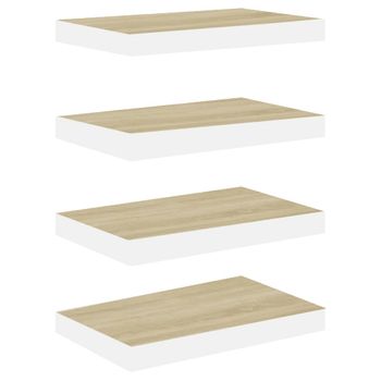 Estantes Flotantes Pared 4 Uds Mdf Roble Y Blanco 50x23x3,8 Cm Marrón